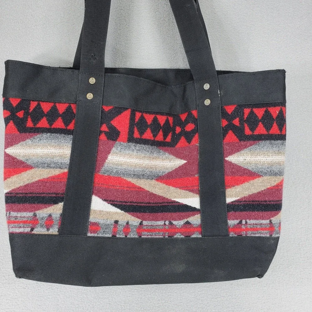 Pendleton Tote Bag Black Red Southwestern Geometric Wool Canvas Cabin Travel